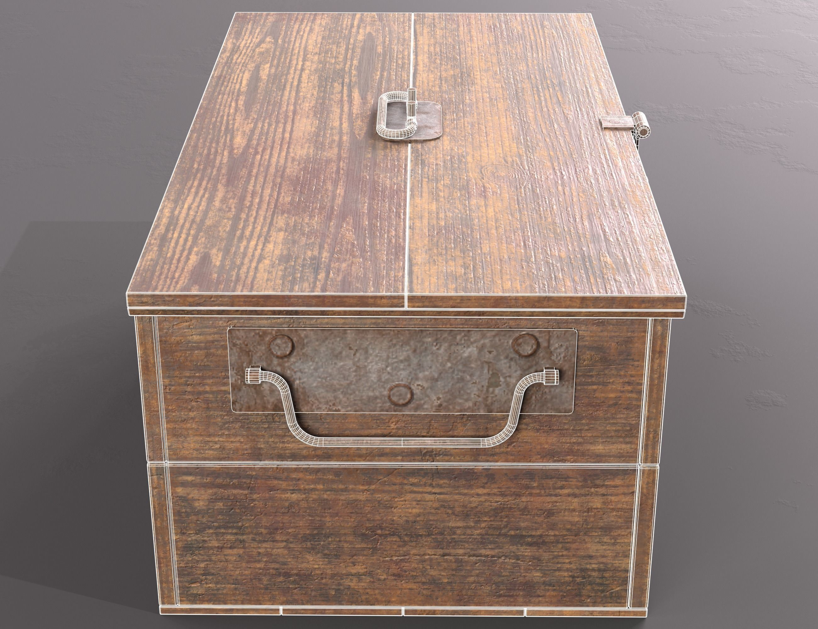 Vintage wooden box Low-poly 3D model_10