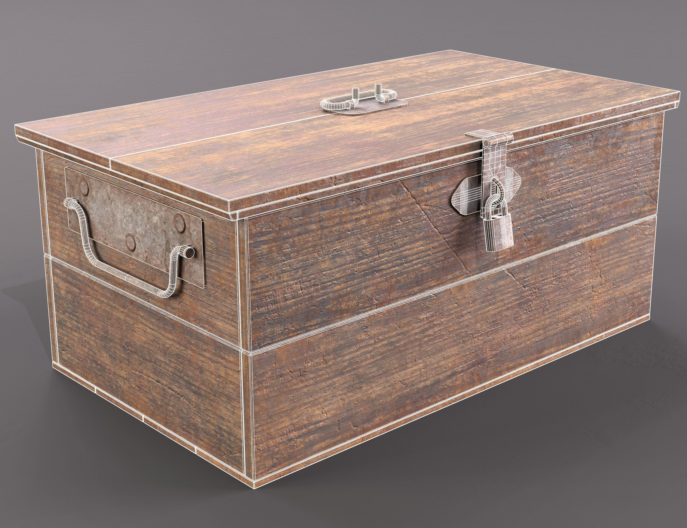 Vintage wooden box Low-poly 3D model_12