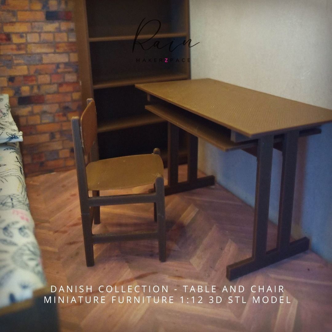 MINIATURE DANISH MODERN STYLE CHAIR AND TABLE 3D print model_2