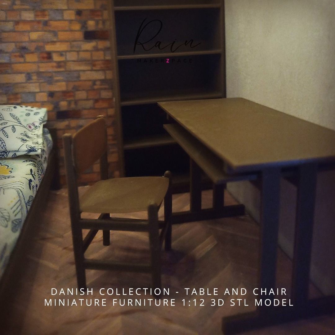 MINIATURE DANISH MODERN STYLE CHAIR AND TABLE 3D print model_3