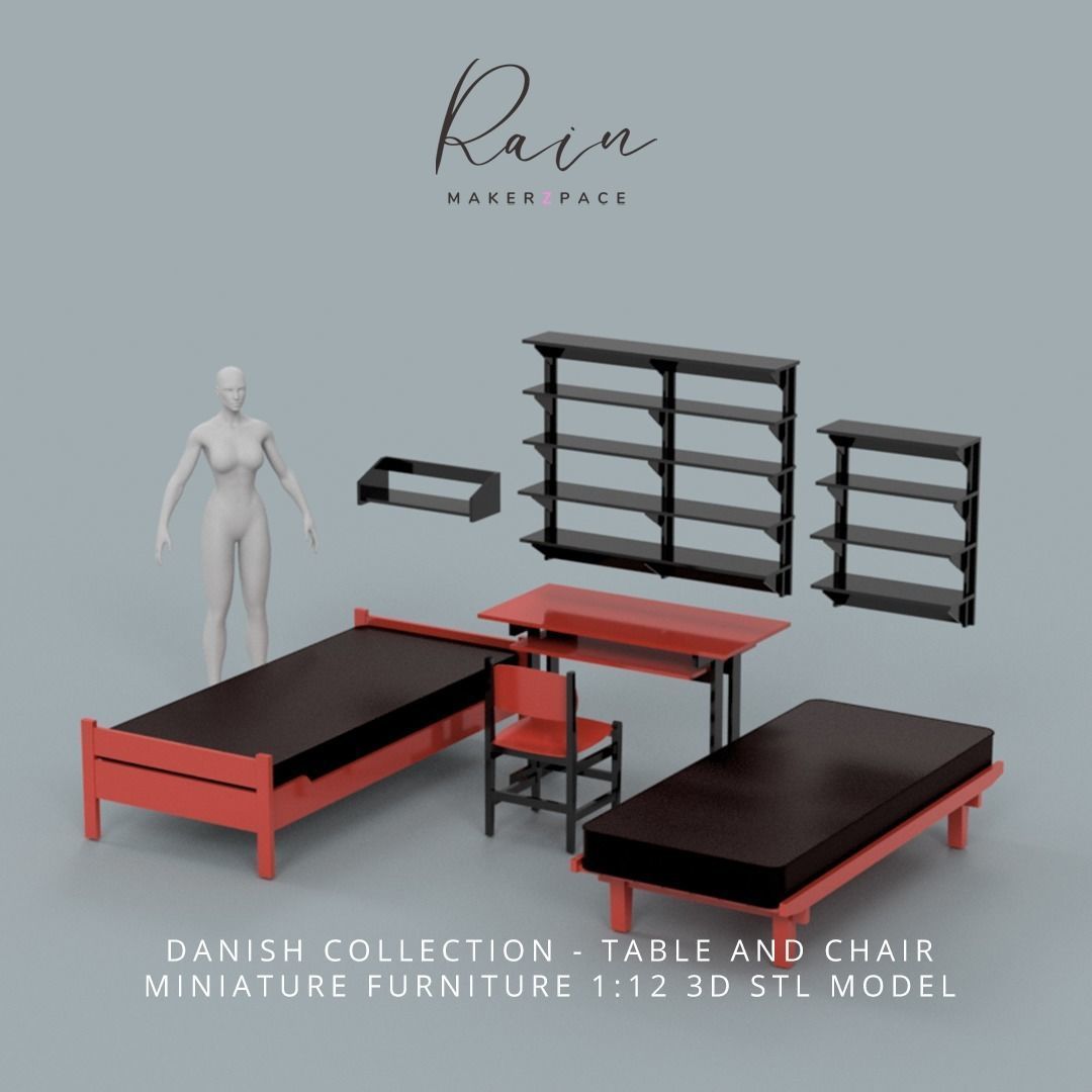 MINIATURE DANISH MODERN STYLE CHAIR AND TABLE 3D print model_1