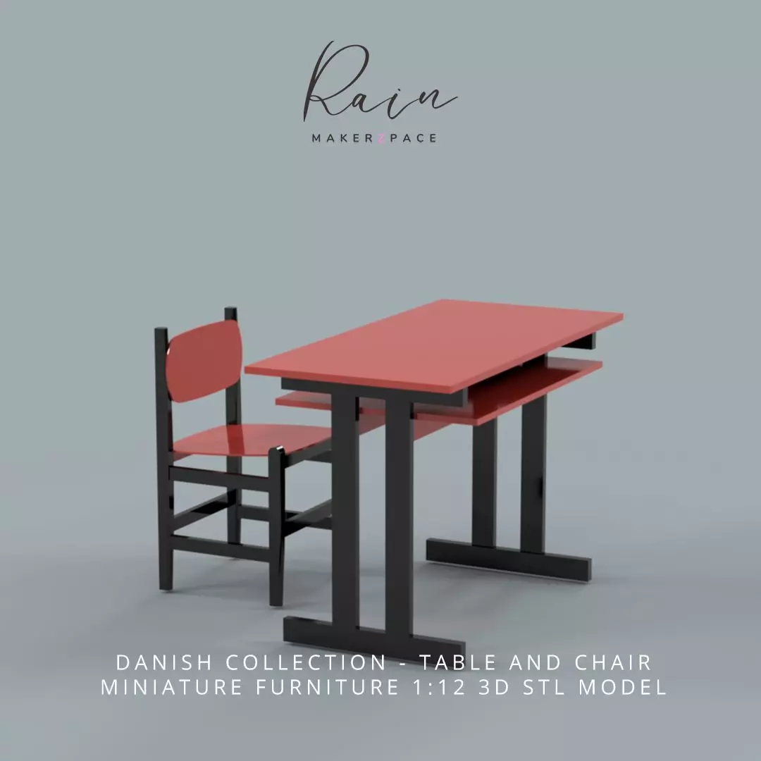 MINIATURE DANISH MODERN STYLE CHAIR AND TABLE 3D print model_0