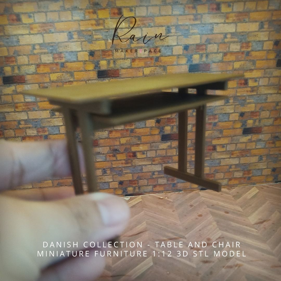 MINIATURE DANISH MODERN STYLE CHAIR AND TABLE 3D print model_4