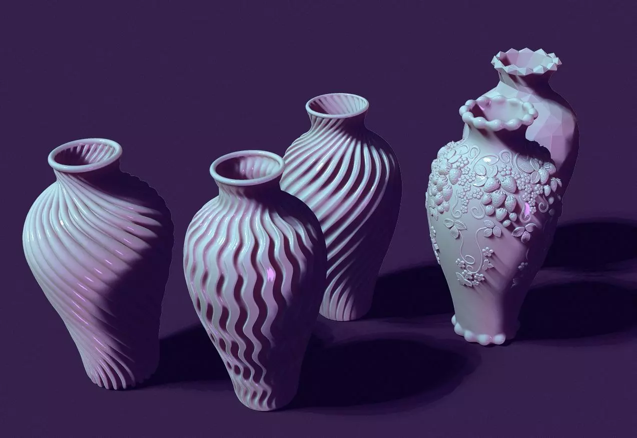 Set of five vases 3D print model_0