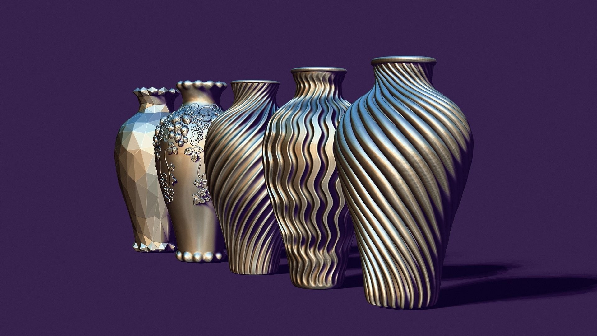 Set of five vases 3D print model_3
