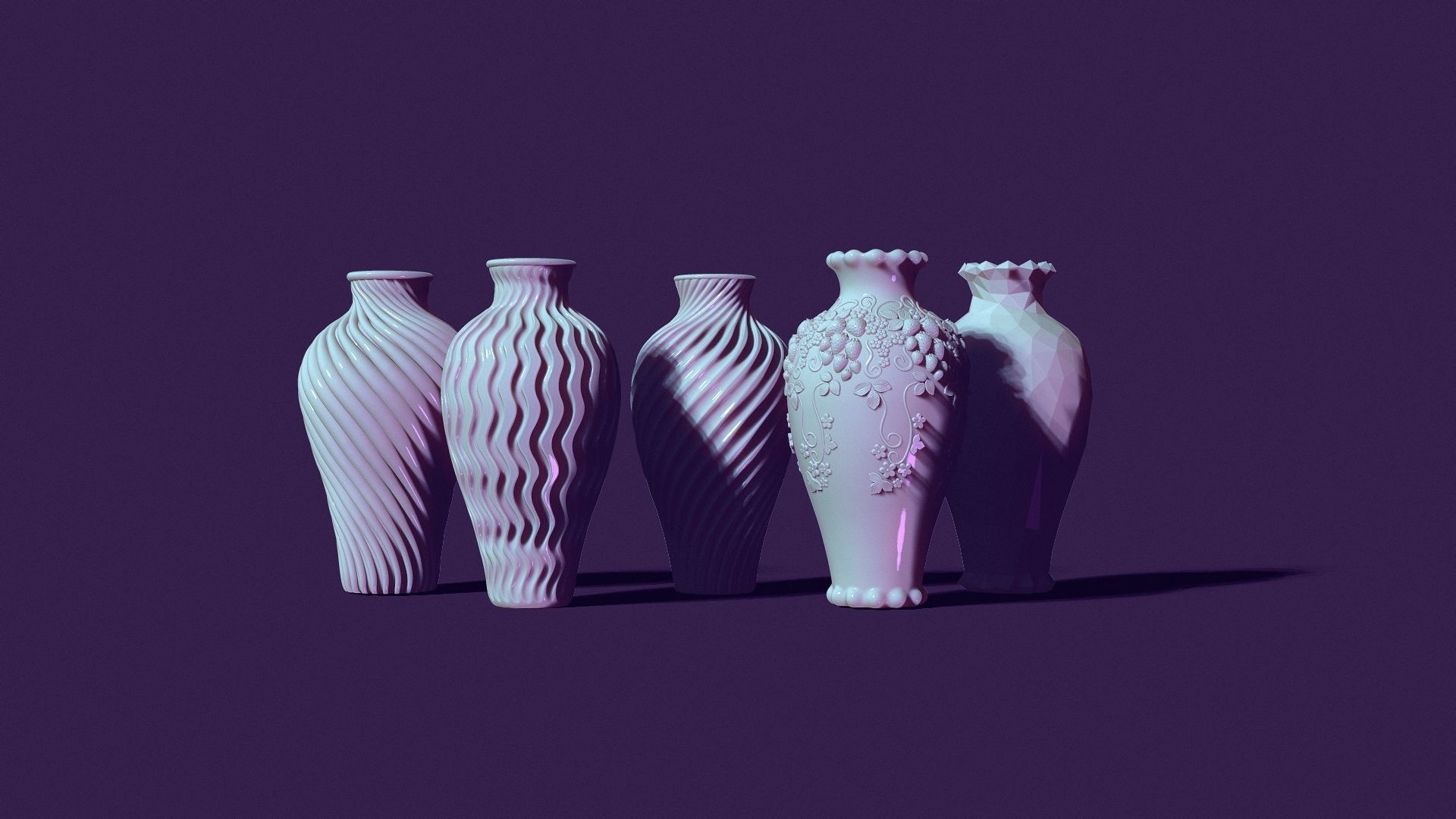 Set of five vases 3D print model_5