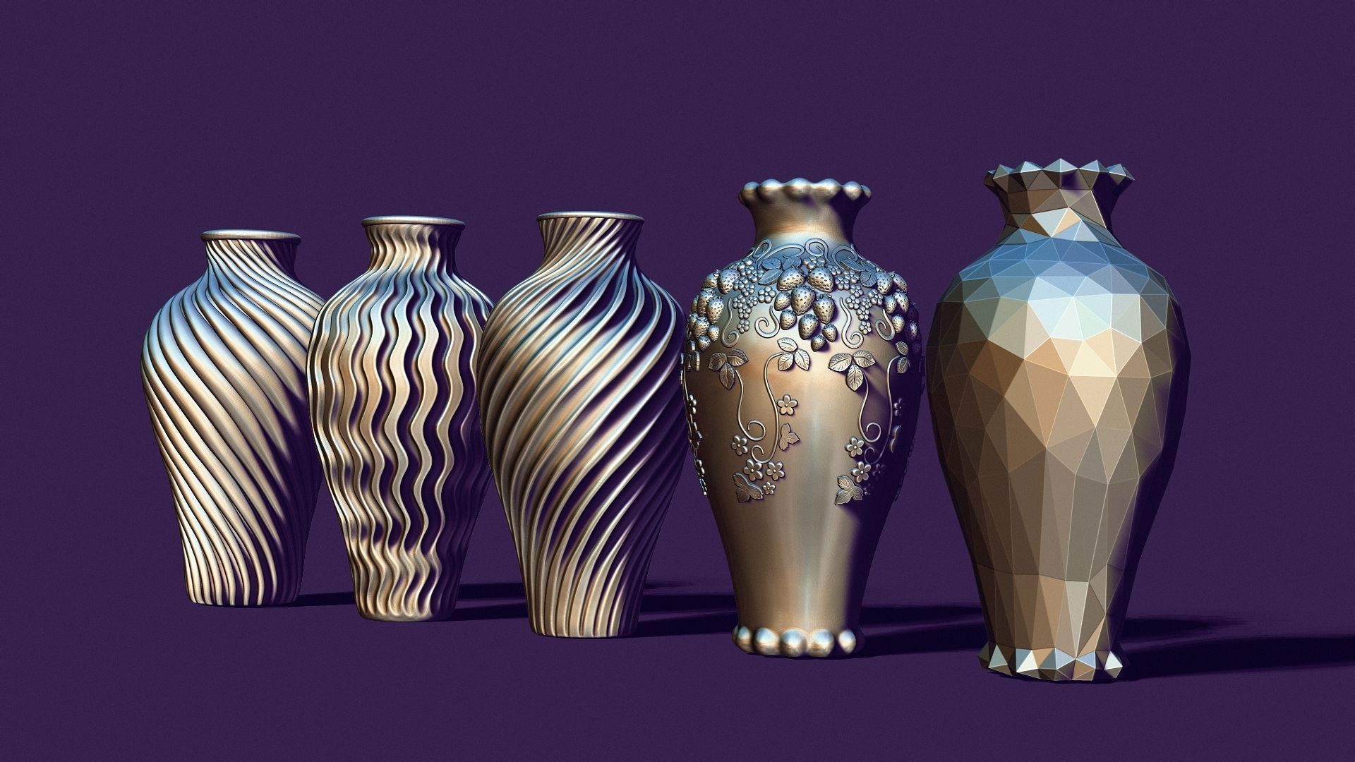 Set of five vases 3D print model_2