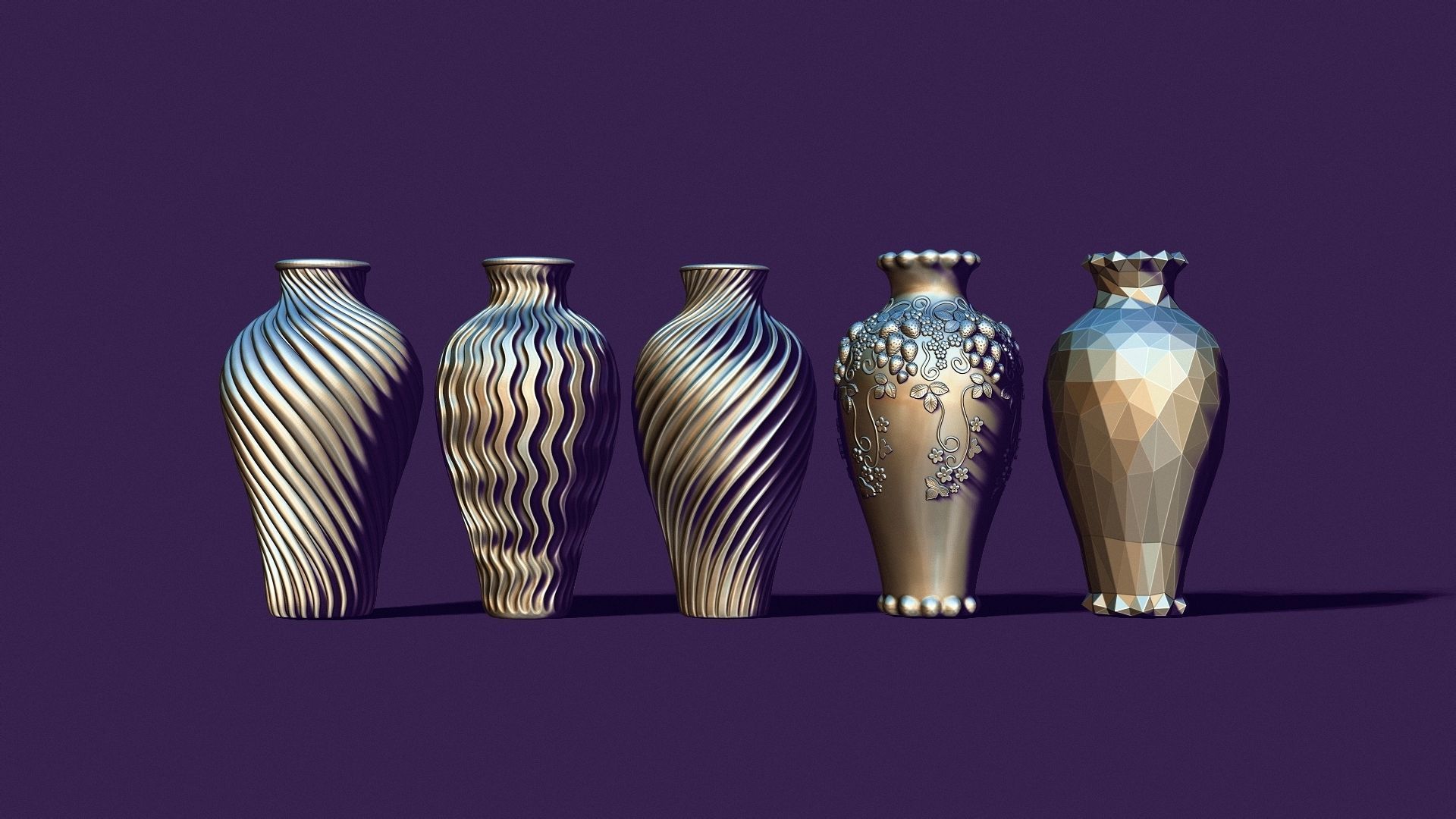 Set of five vases 3D print model_1