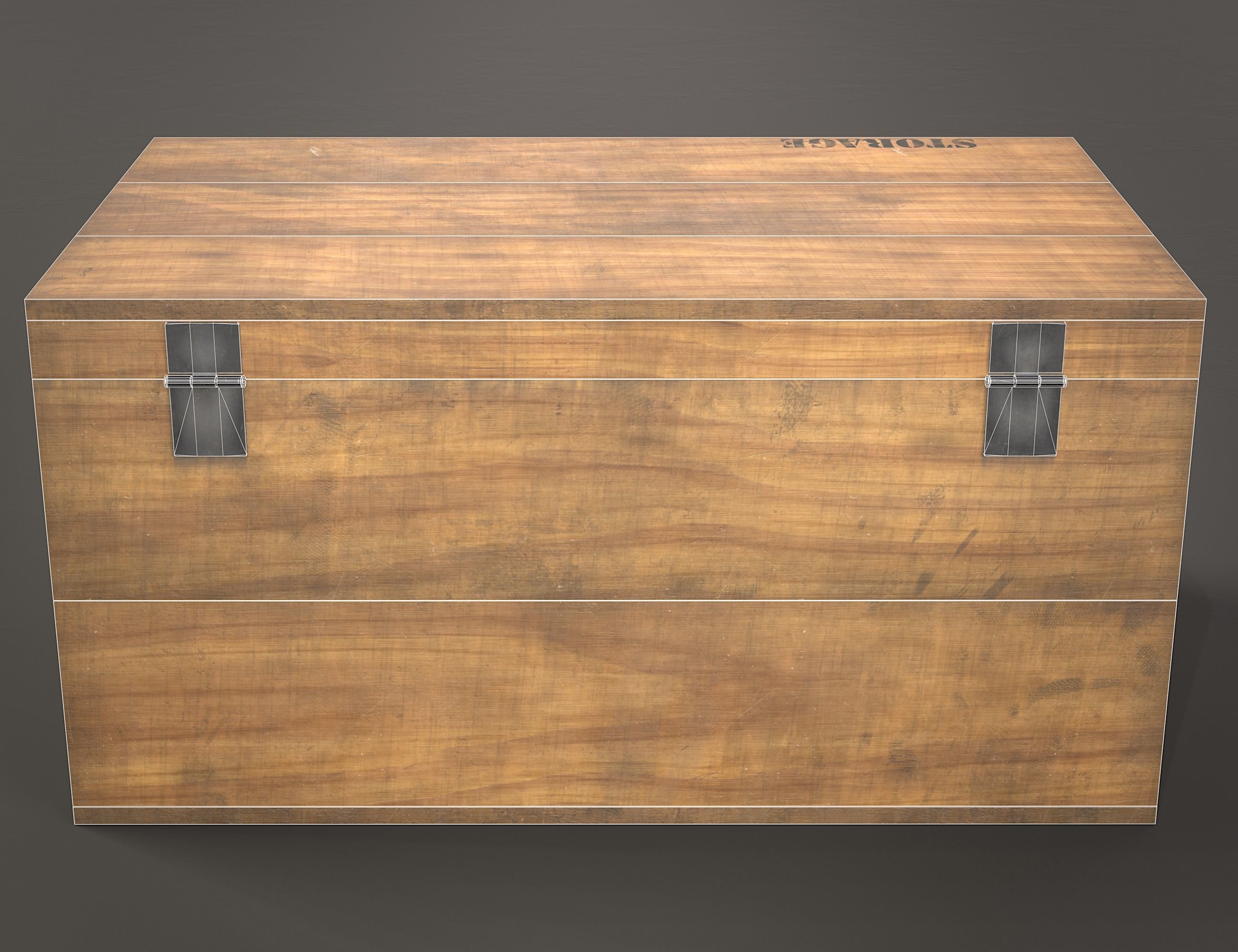 Wooden storage box Low-poly 3D model_10