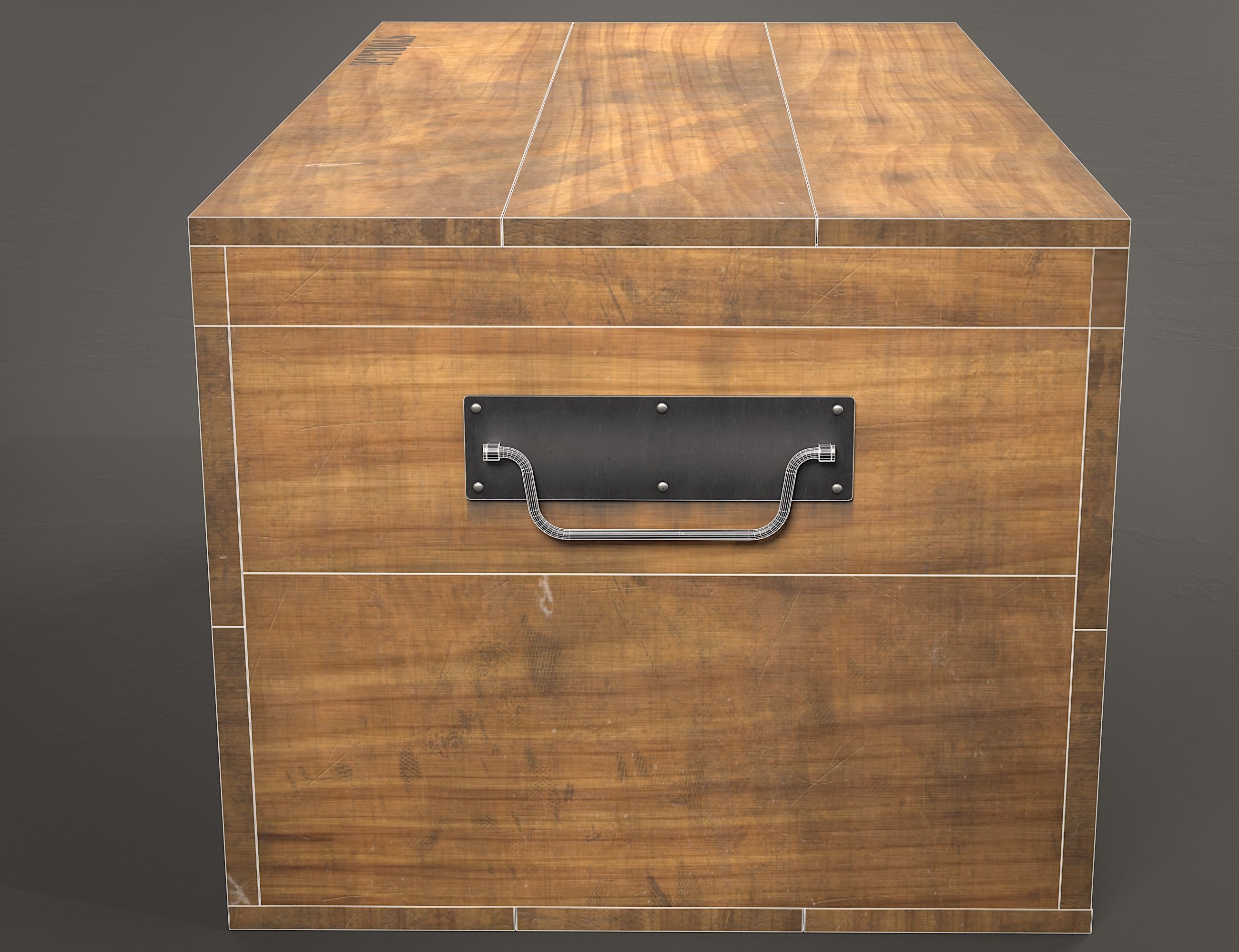 Wooden storage box Low-poly 3D model_12