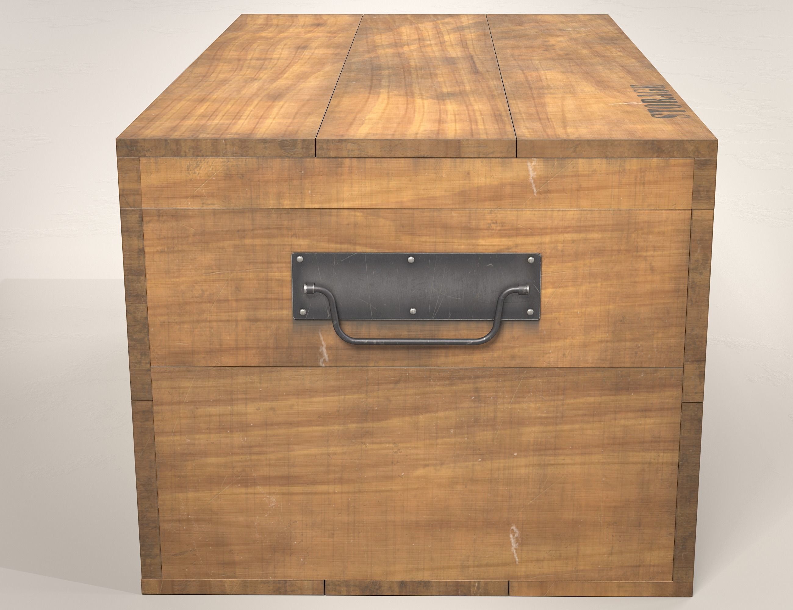 Wooden storage box Low-poly 3D model_6