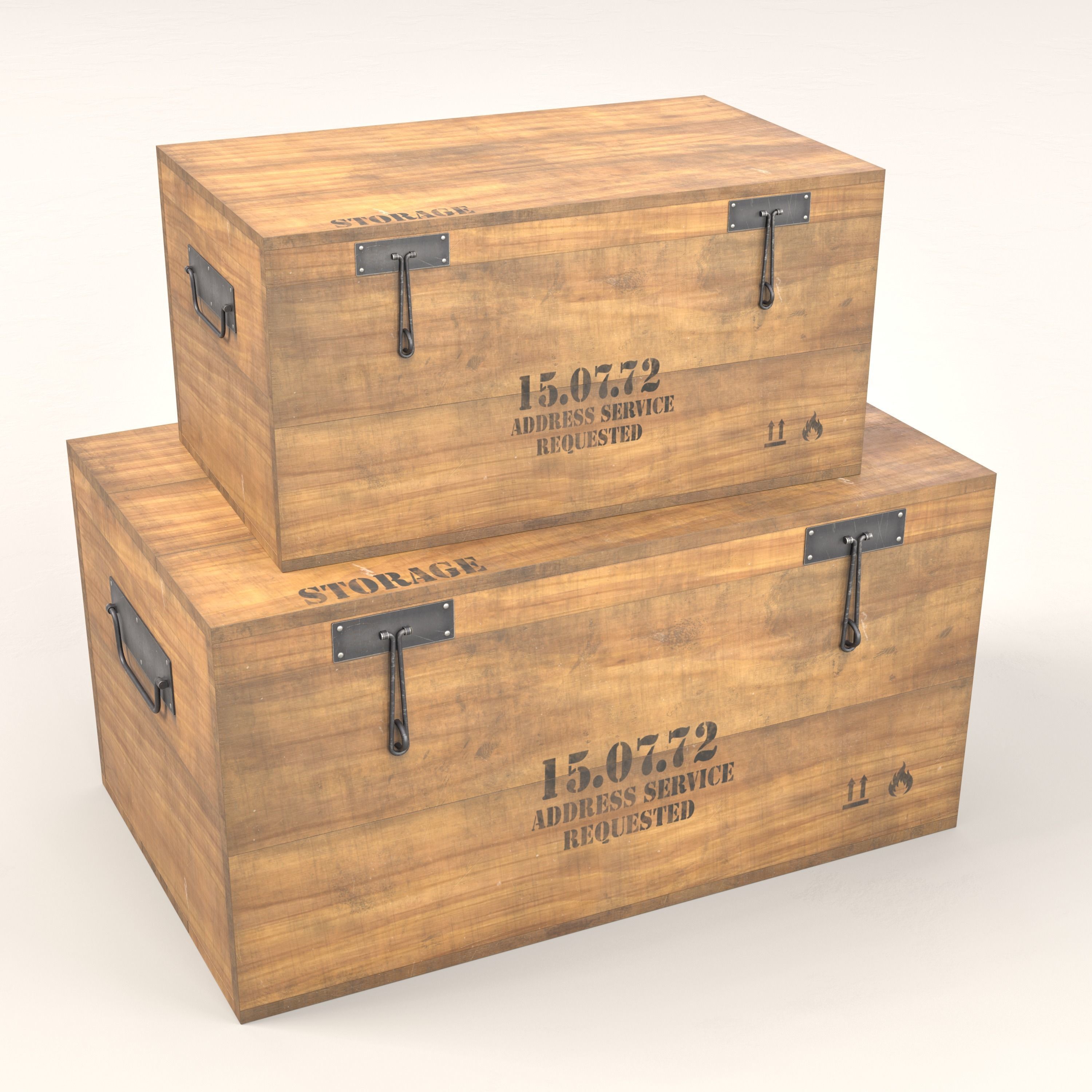 Wooden storage box Low-poly 3D model_1