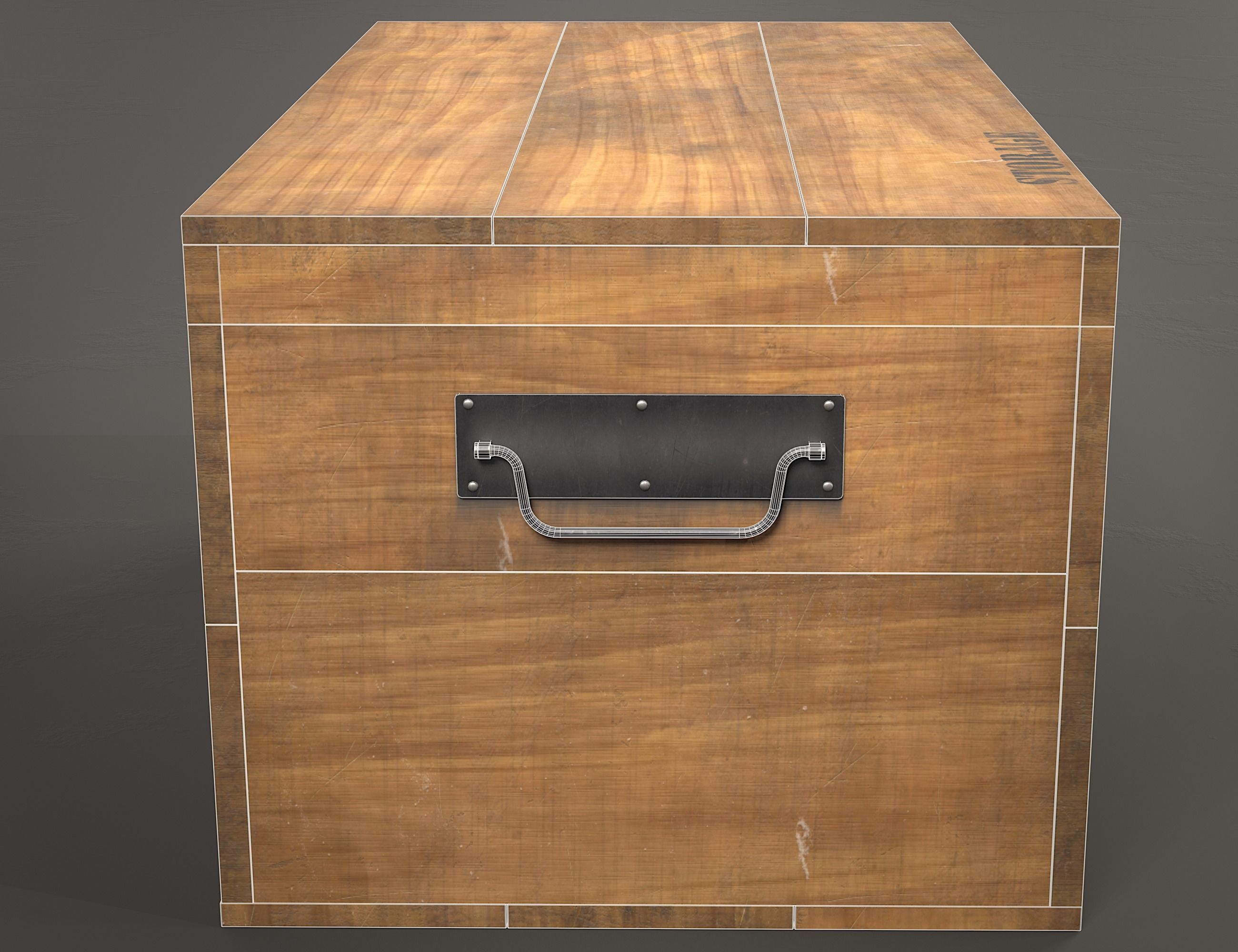 Wooden storage box Low-poly 3D model_11