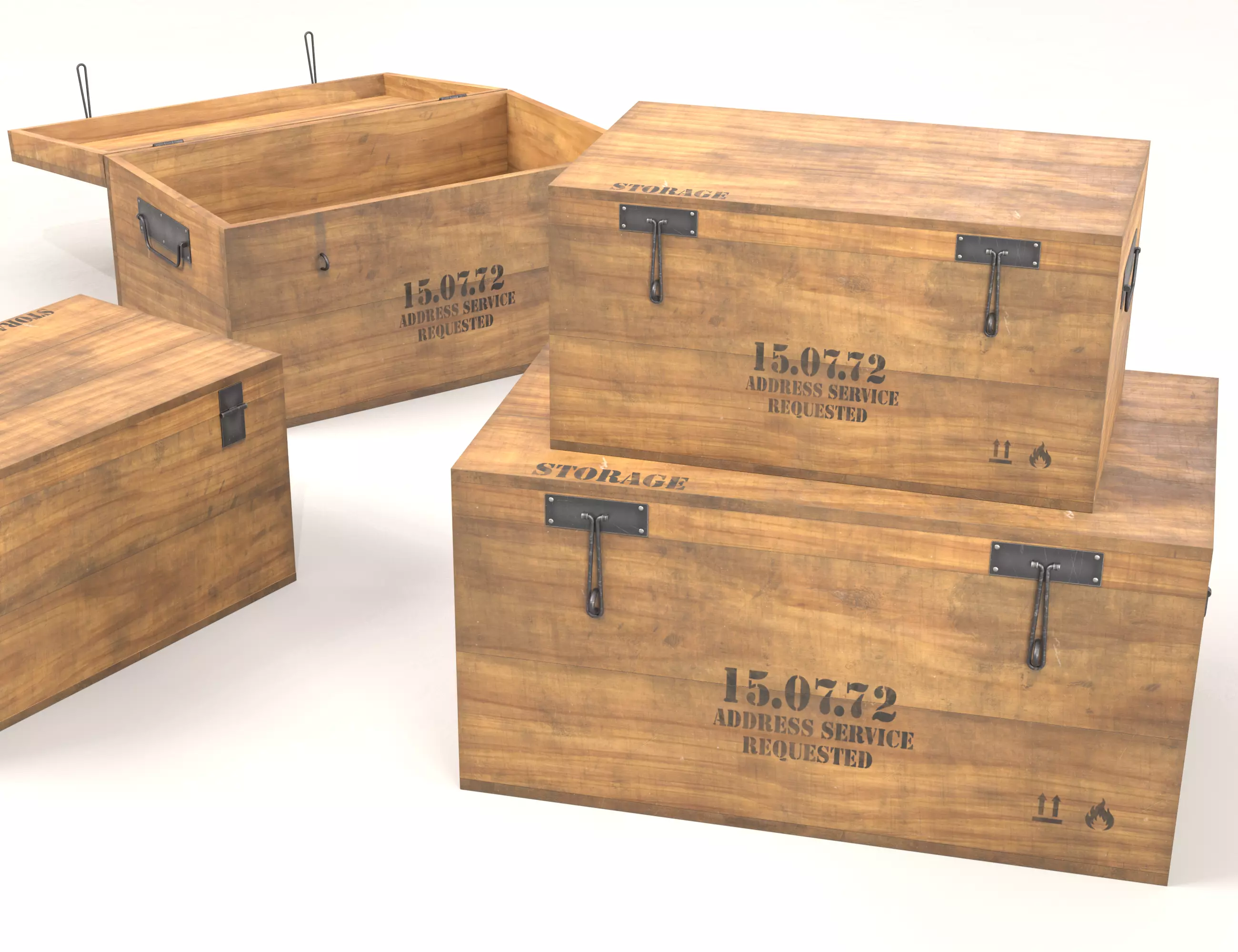 Wooden storage box Low-poly 3D model_0