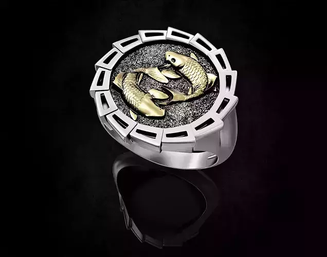 Yin Yang-Carp fishes Ring 3D print model