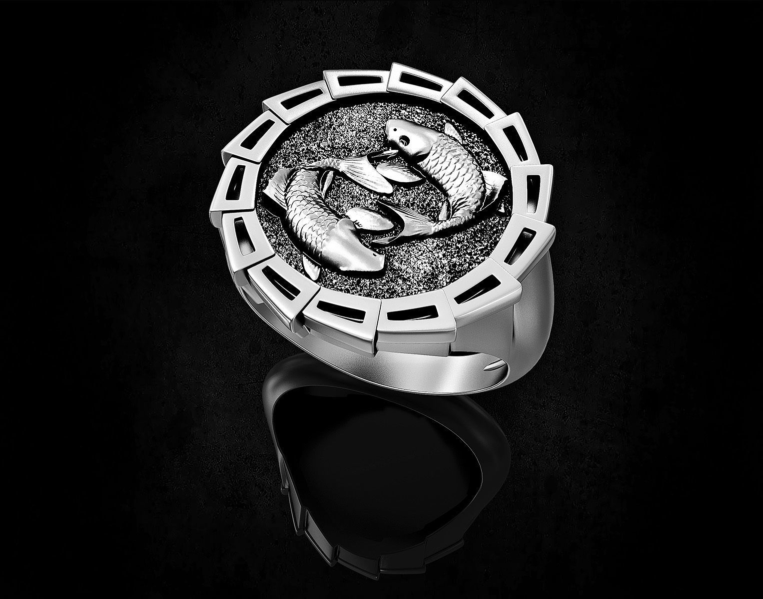 Yin Yang-Carp fishes Ring 3D print model_2