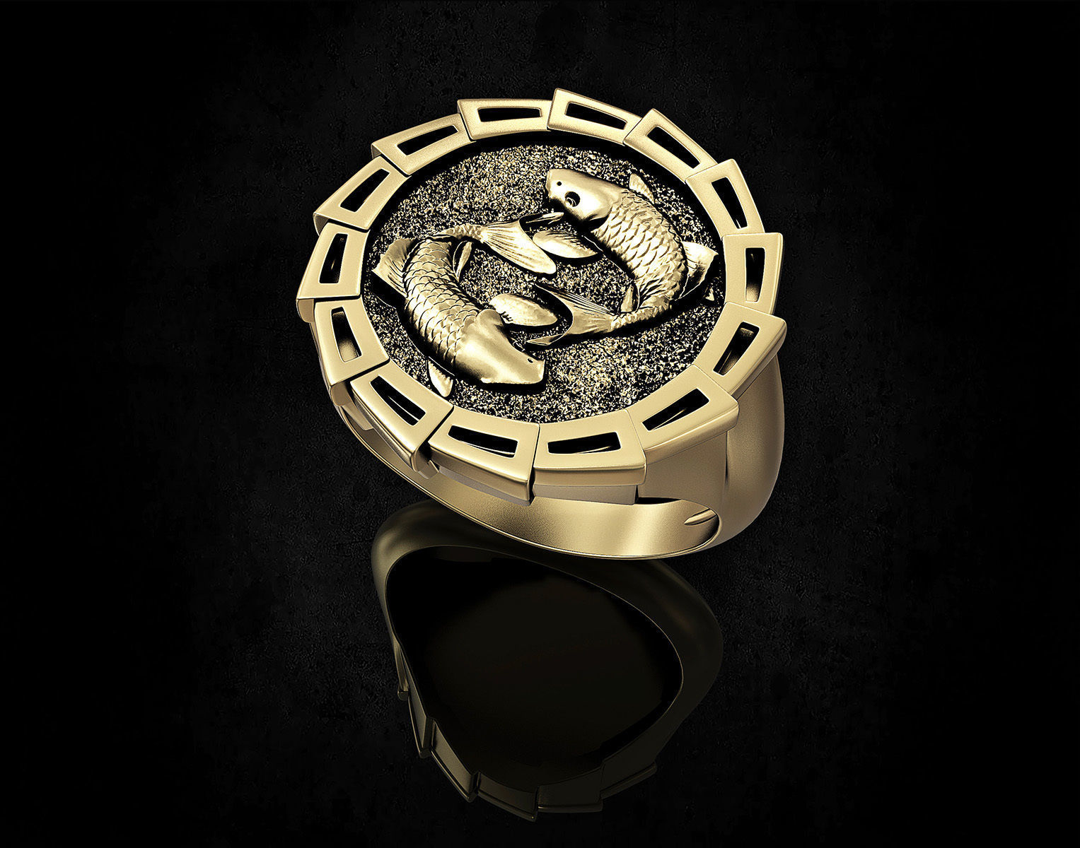 Yin Yang-Carp fishes Ring 3D print model_1