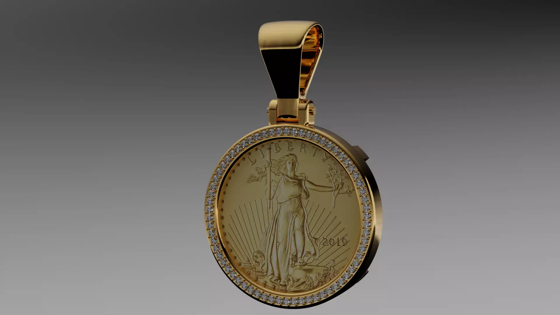1oz American gold eagle coin diamond pendant mount frame 3D print model