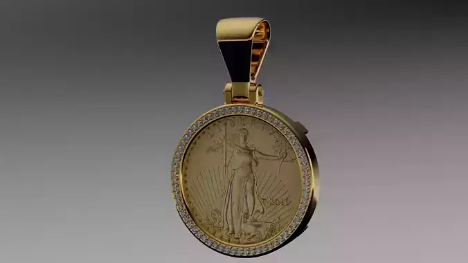1oz American gold eagle coin diamond pendant mount frame