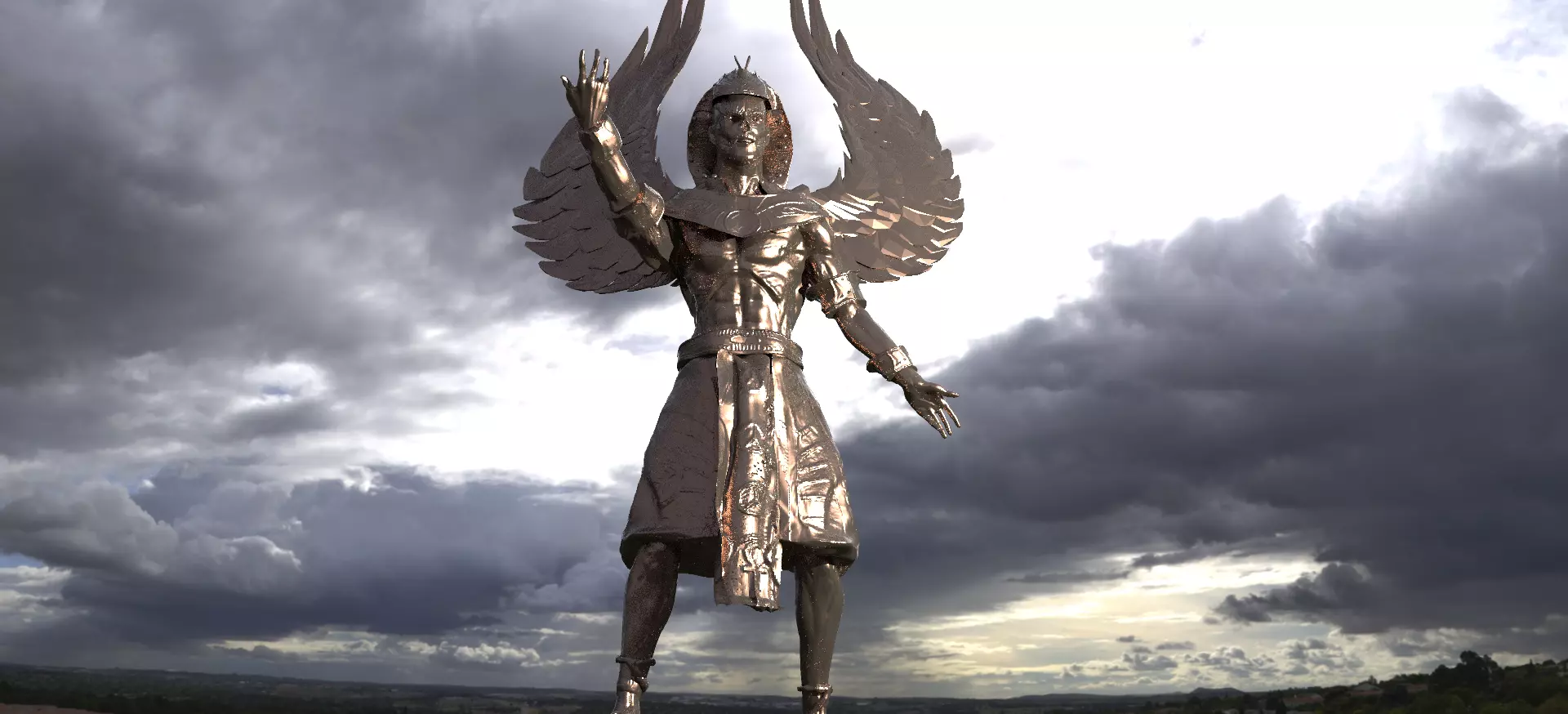 Egyptian Pharaoh Statue Winged 3D model_0