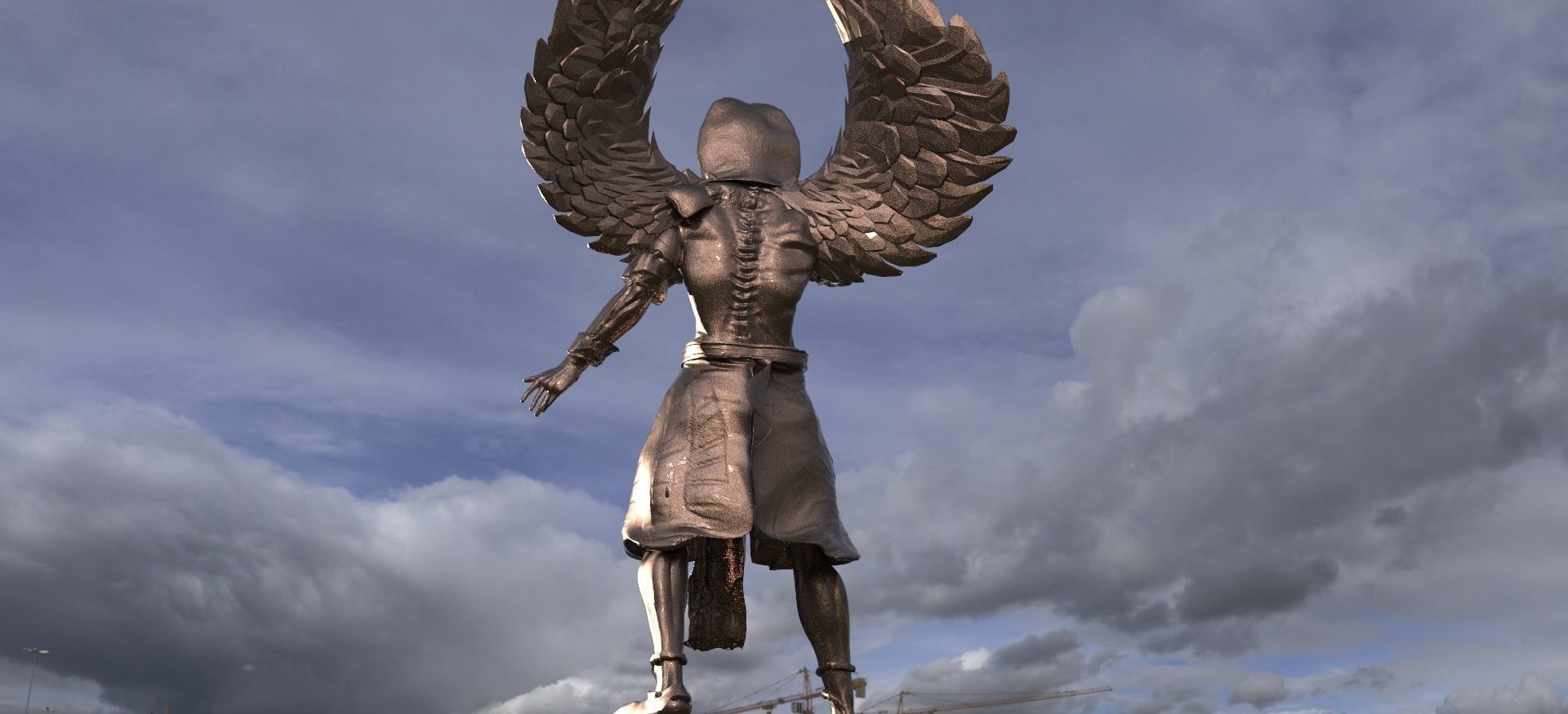 Egyptian Pharaoh Statue Winged 3D model_1