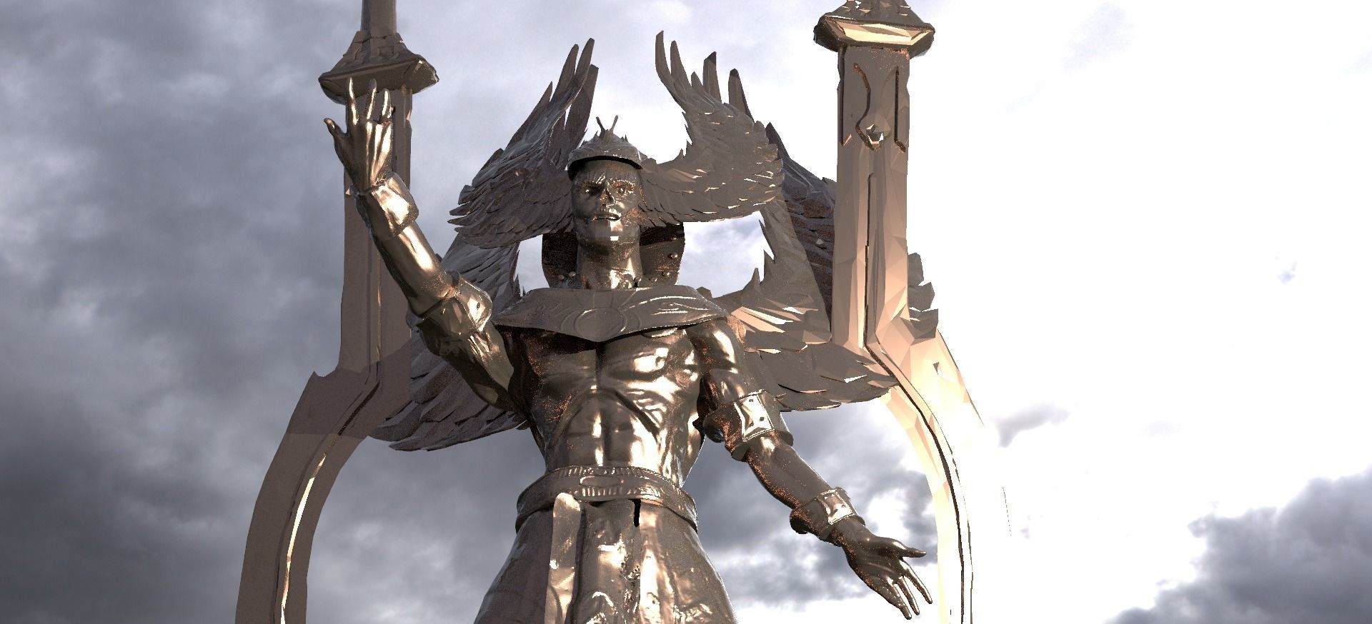 Egyptian Pharaoh Statue Swords 1 3D model_1