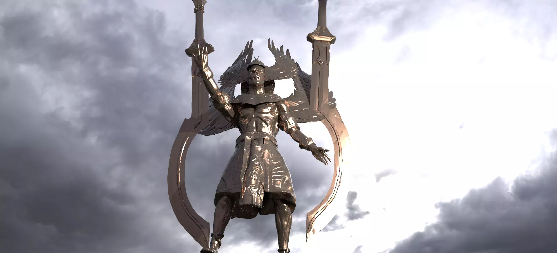 Egyptian Pharaoh Statue Swords 1 3D model_0