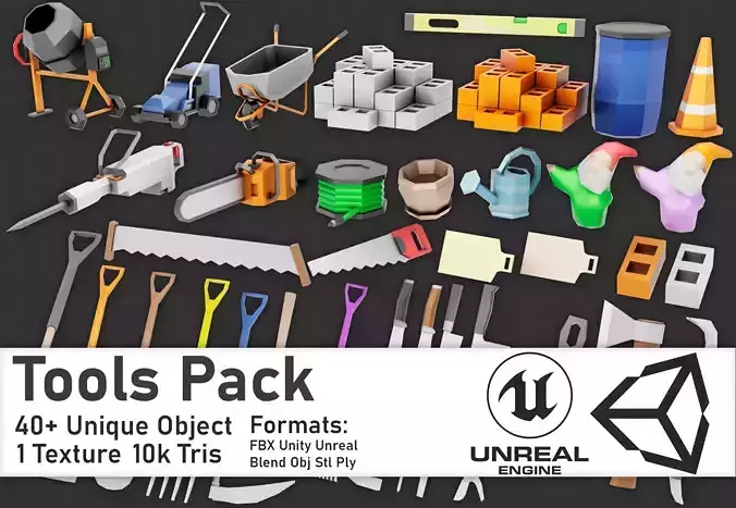 Tools Pack Low Poly Low-poly 3D model