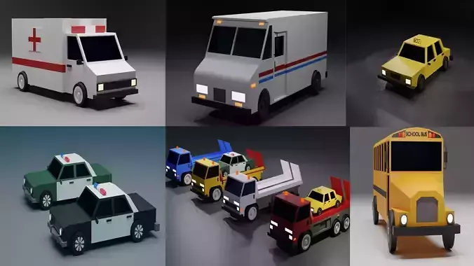 lowpoly Service cars  3D Model Collection