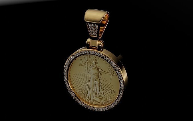 Custom 1oz American gold dollar diamond set mount 3D print model