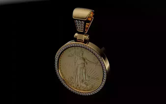 Custom 1oz American gold dollar diamond set mount