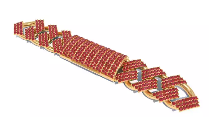 Cuban Link Chain Bracelet with Ruby Stone 3D print model Free low-poly 3D model