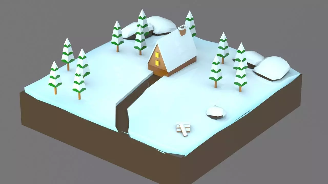 Winer House Low poly and Game Ready Low-poly 3D model_0