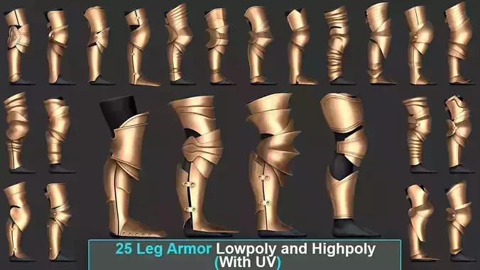 Leg Armor Highpoly and Lowpoly With UVs Vol 1 Low-poly 3D model