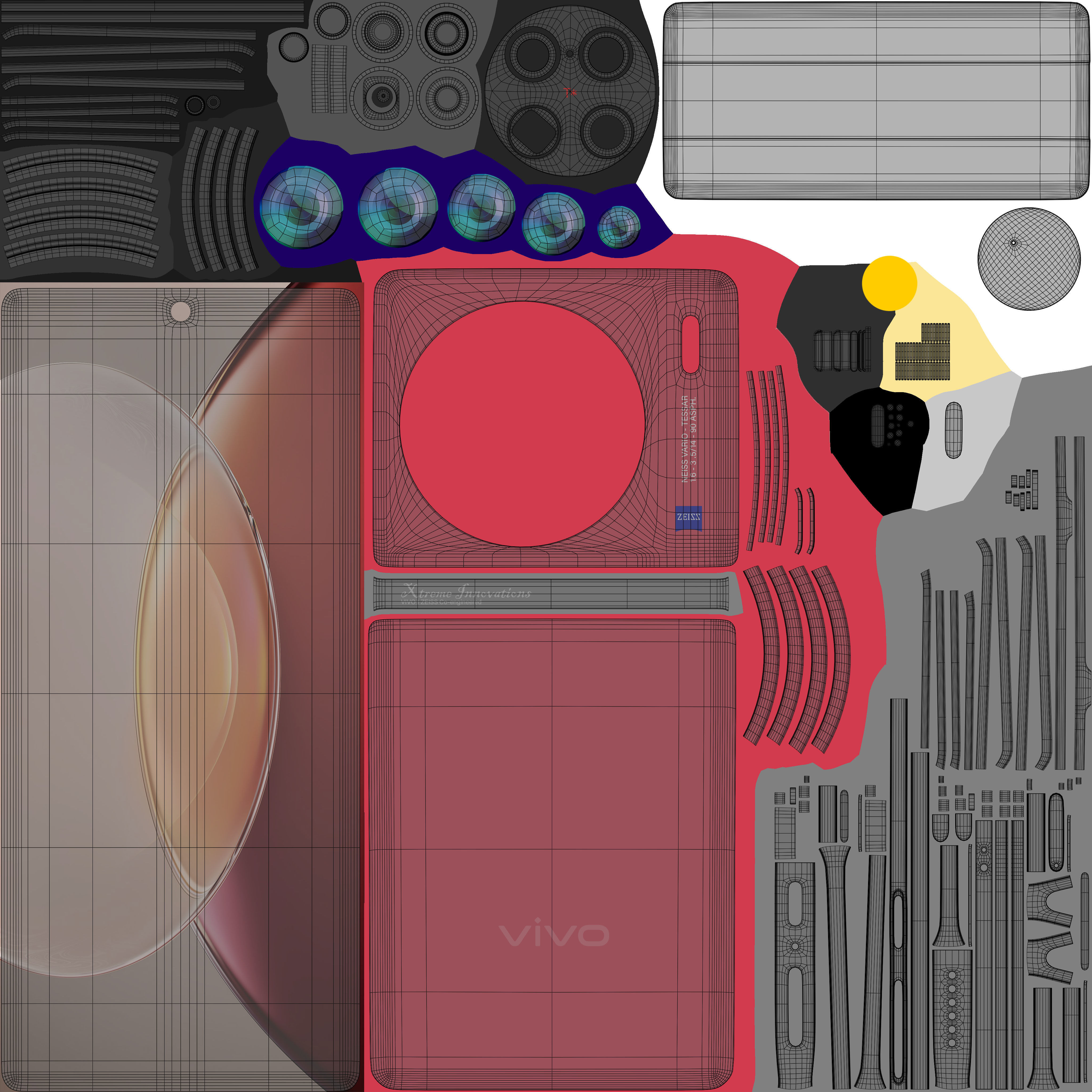 Vivo X90 Pro Plus Red Low-poly 3D model_10