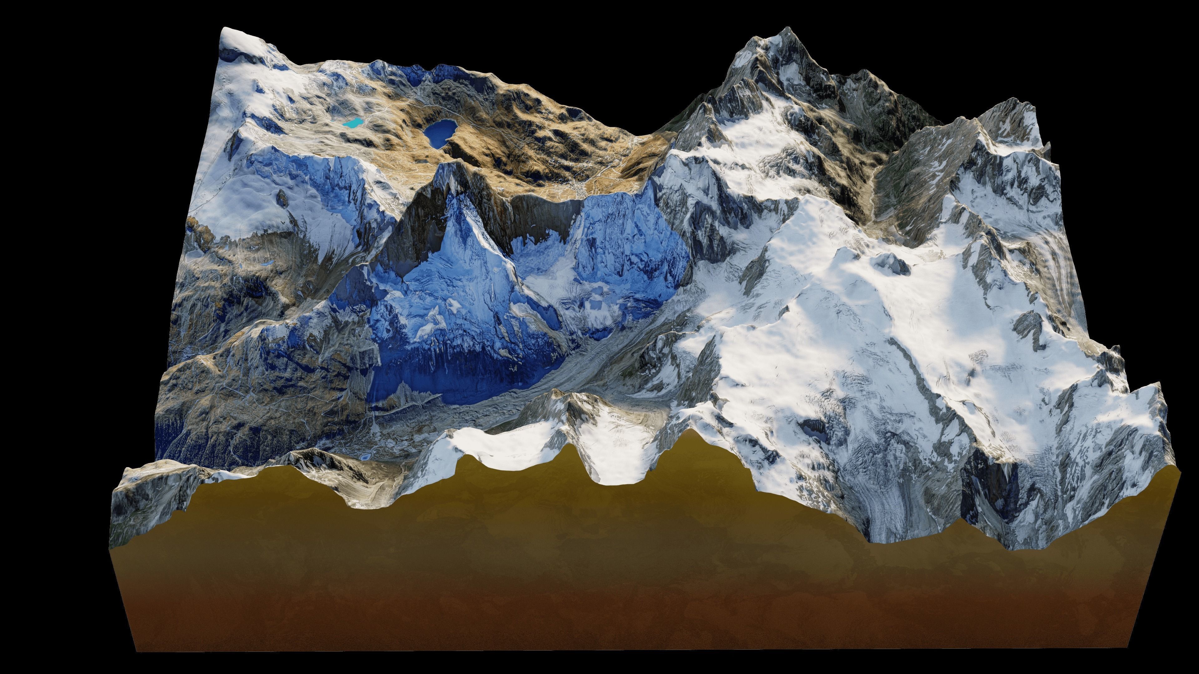 Matterhorn mountain snowy area with slopes and river 3D model_8