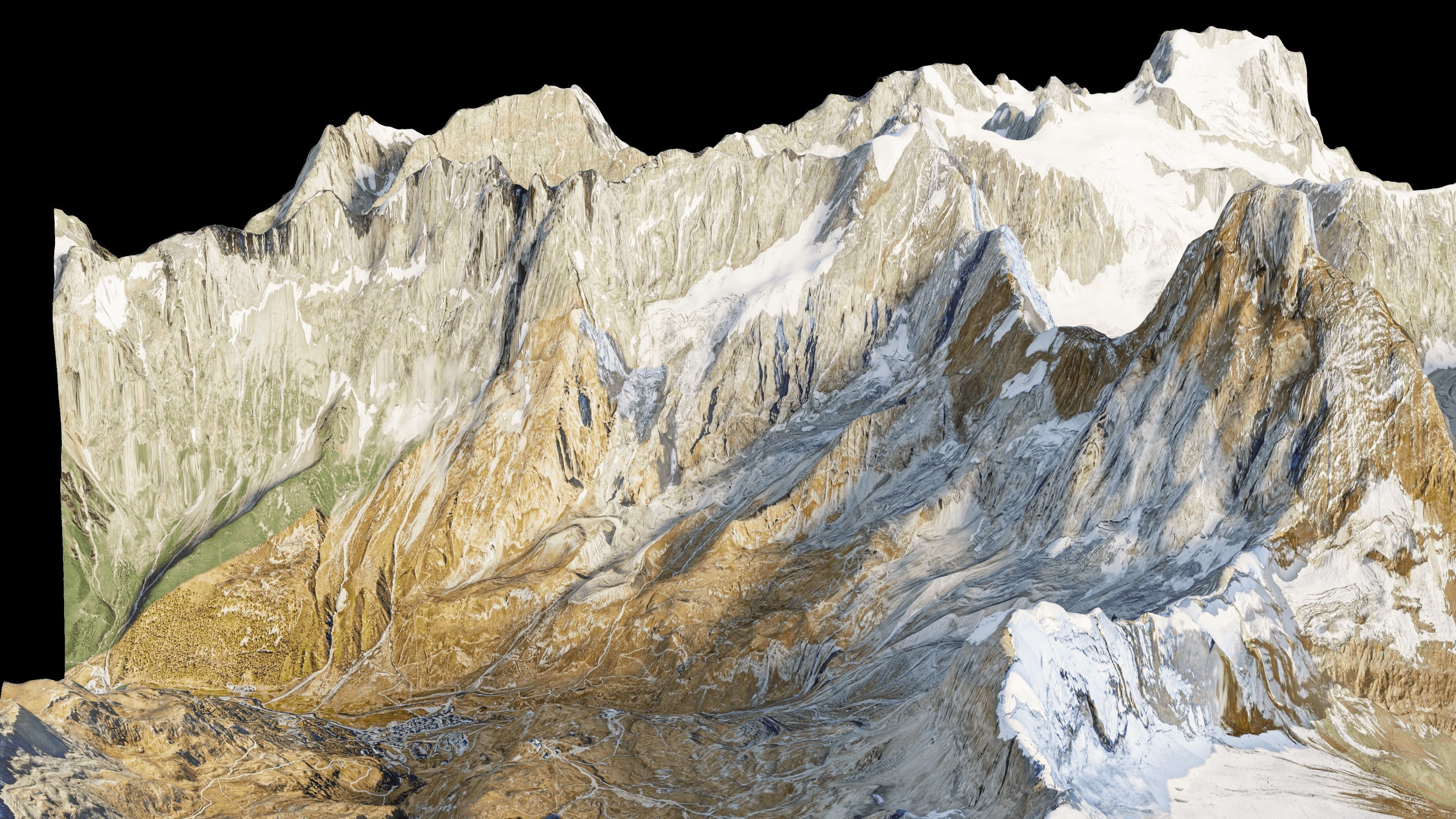Matterhorn mountain snowy area with slopes and river 3D model_1