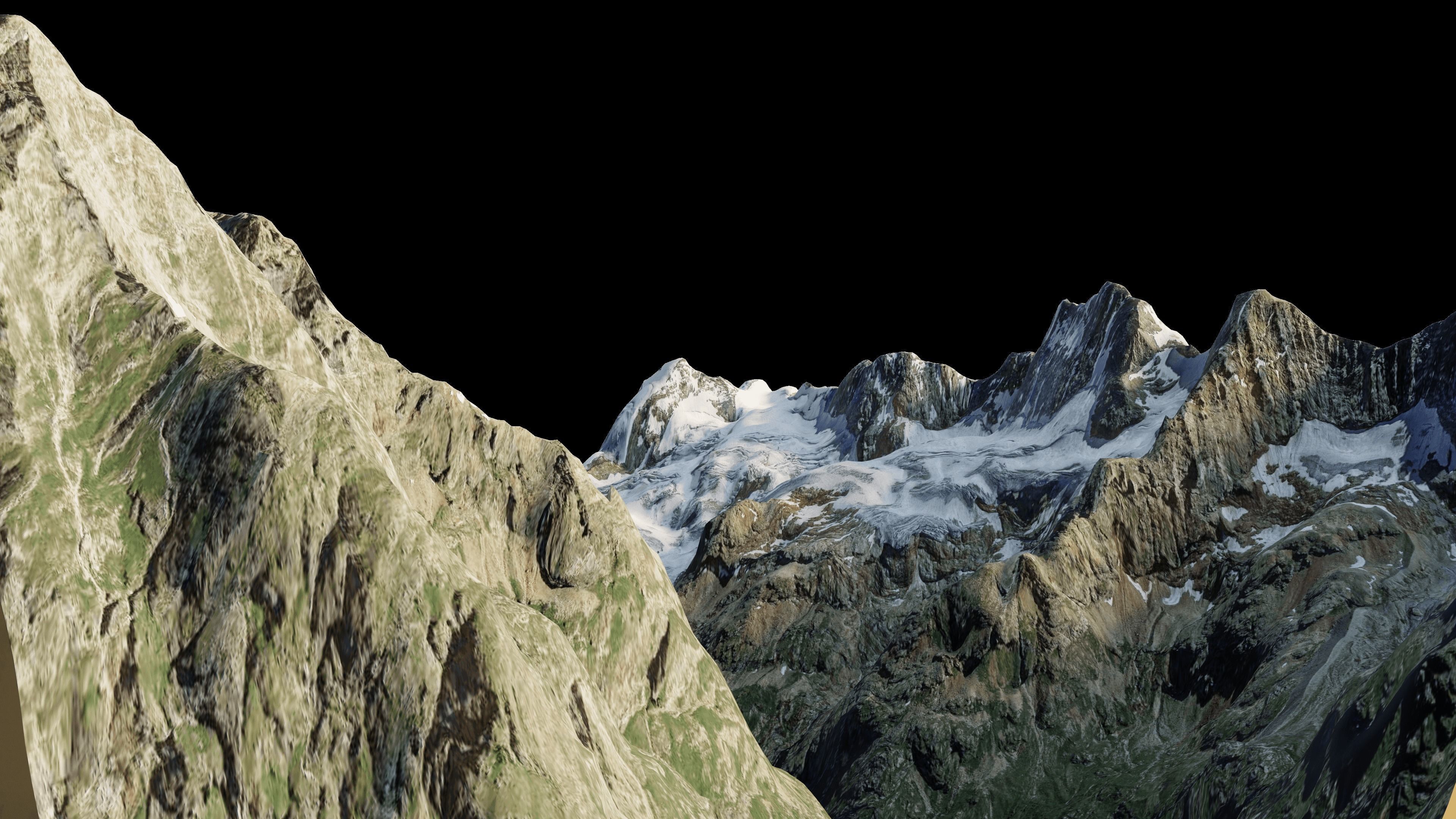 Matterhorn mountain snowy area with slopes and river 3D model_5