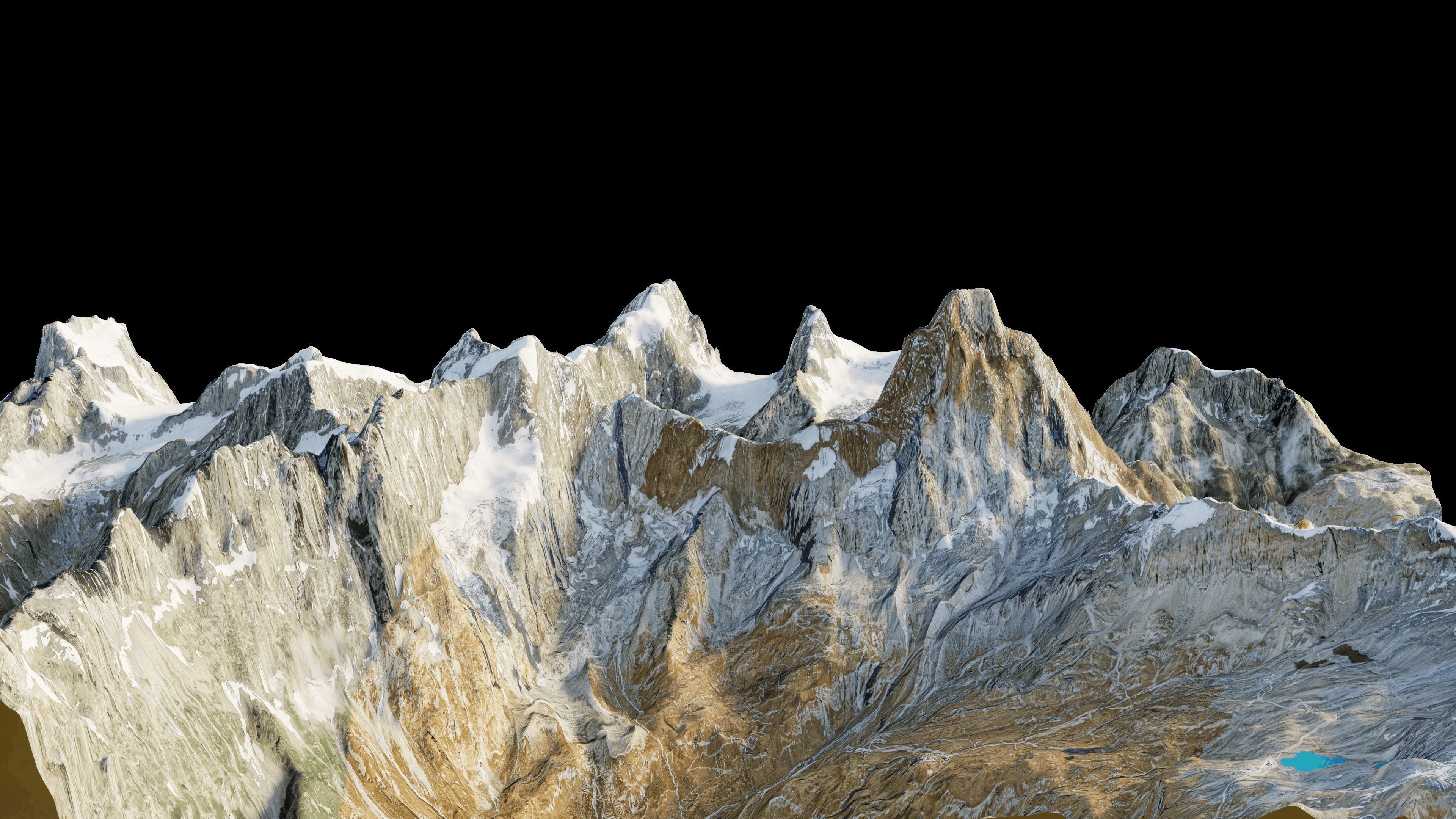 Matterhorn mountain snowy area with slopes and river 3D model_2