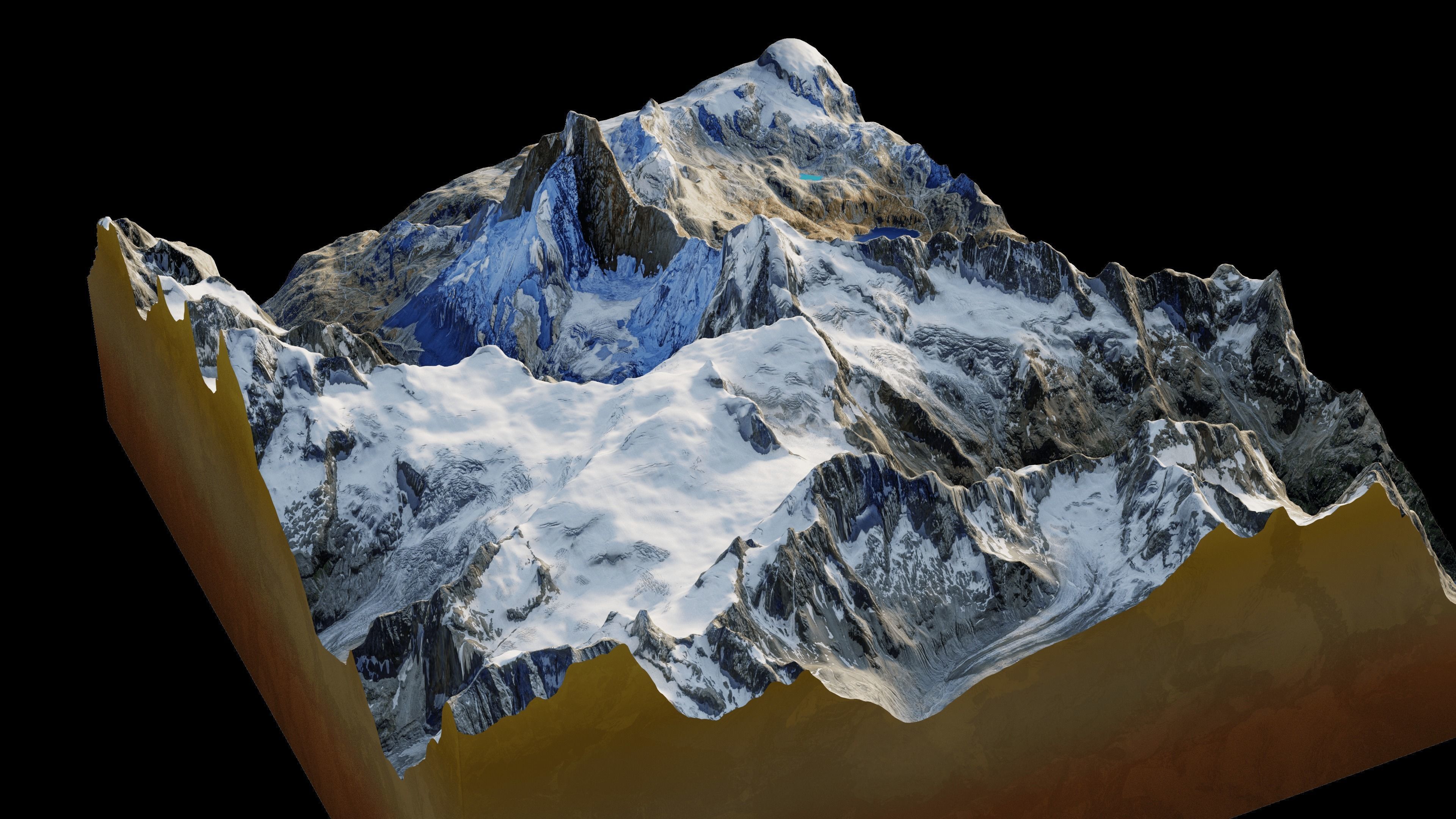 Matterhorn mountain snowy area with slopes and river 3D model_7