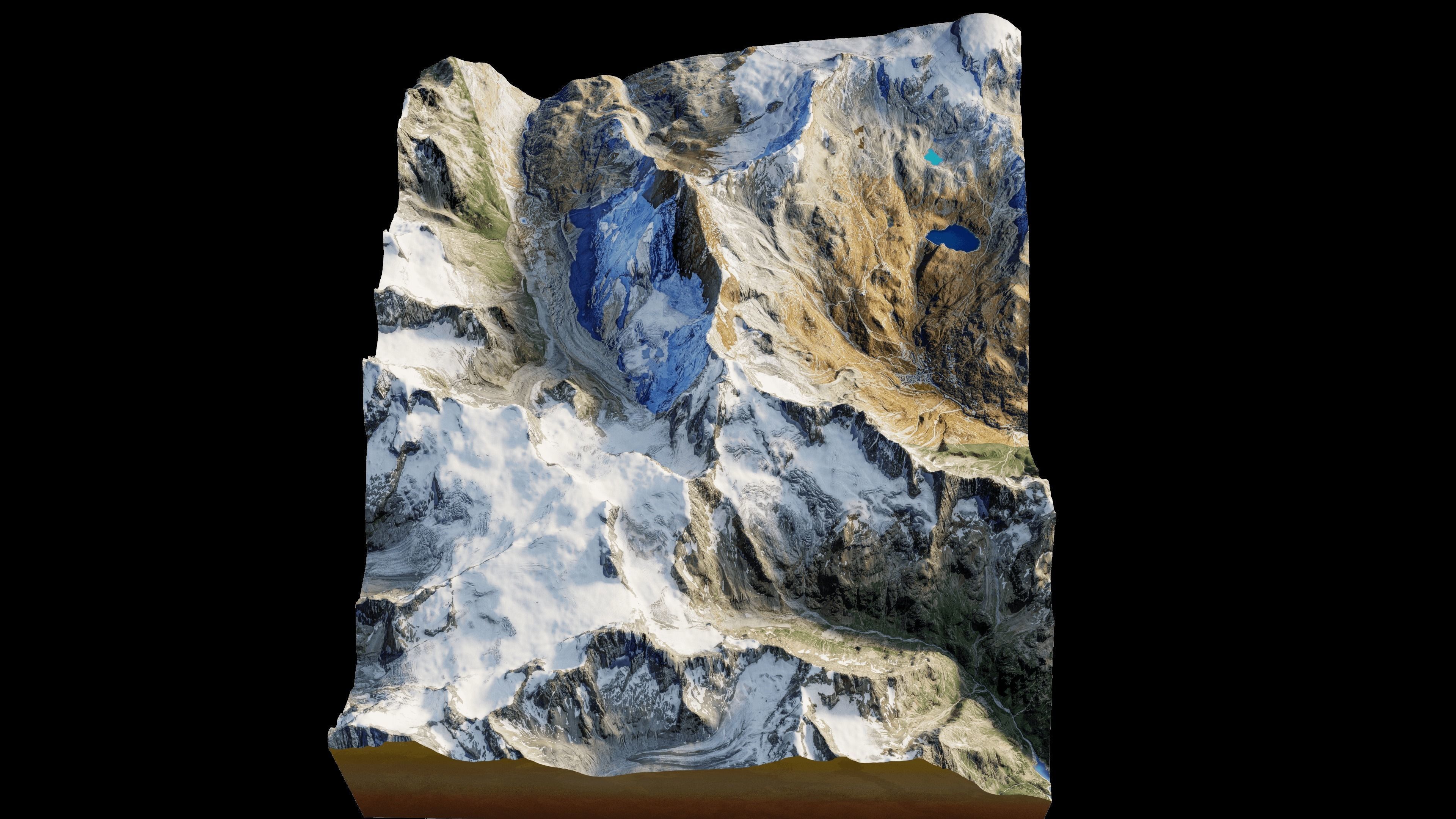 Matterhorn mountain snowy area with slopes and river 3D model_6