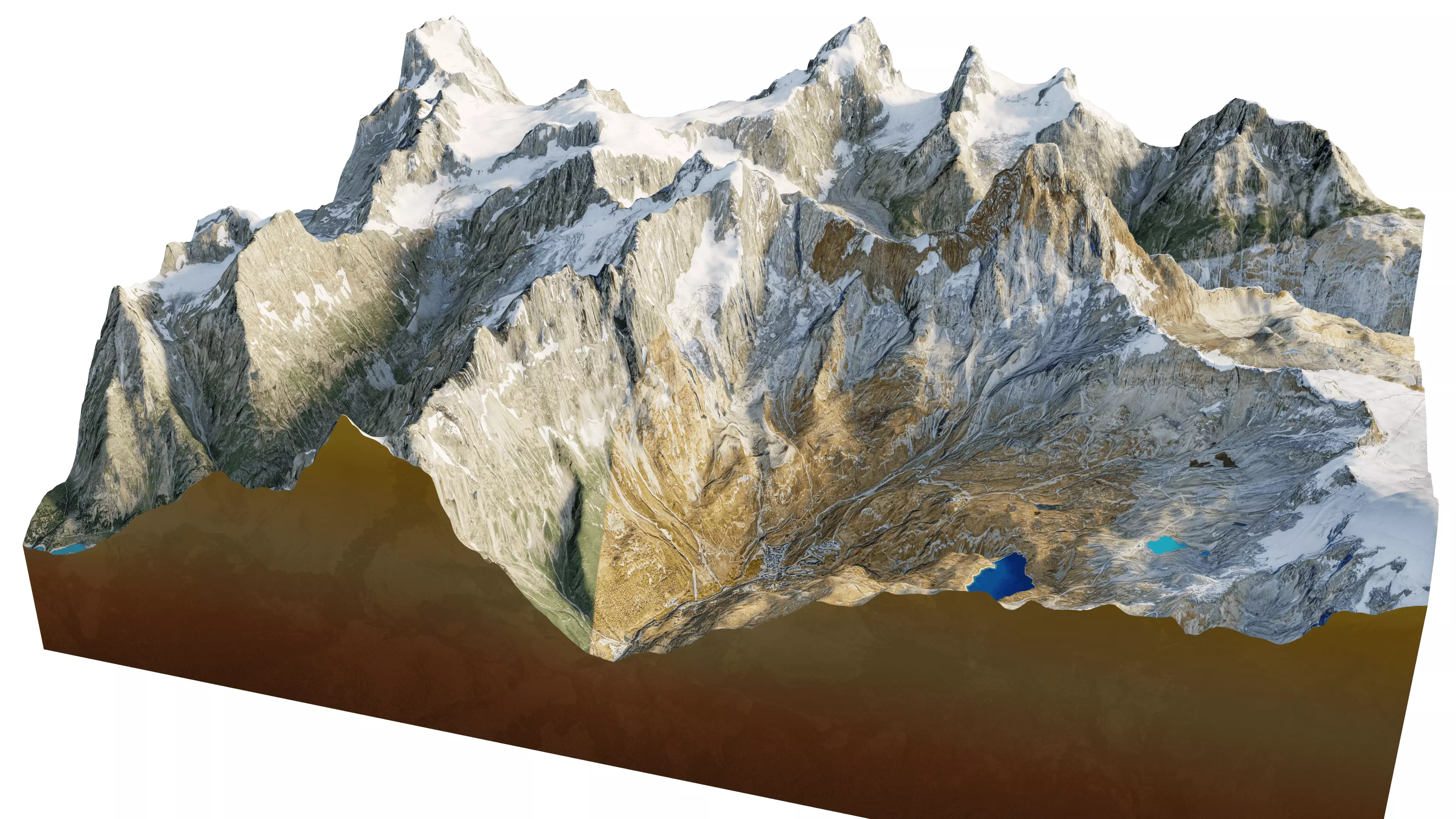 Matterhorn mountain snowy area with slopes and river 3D model_0