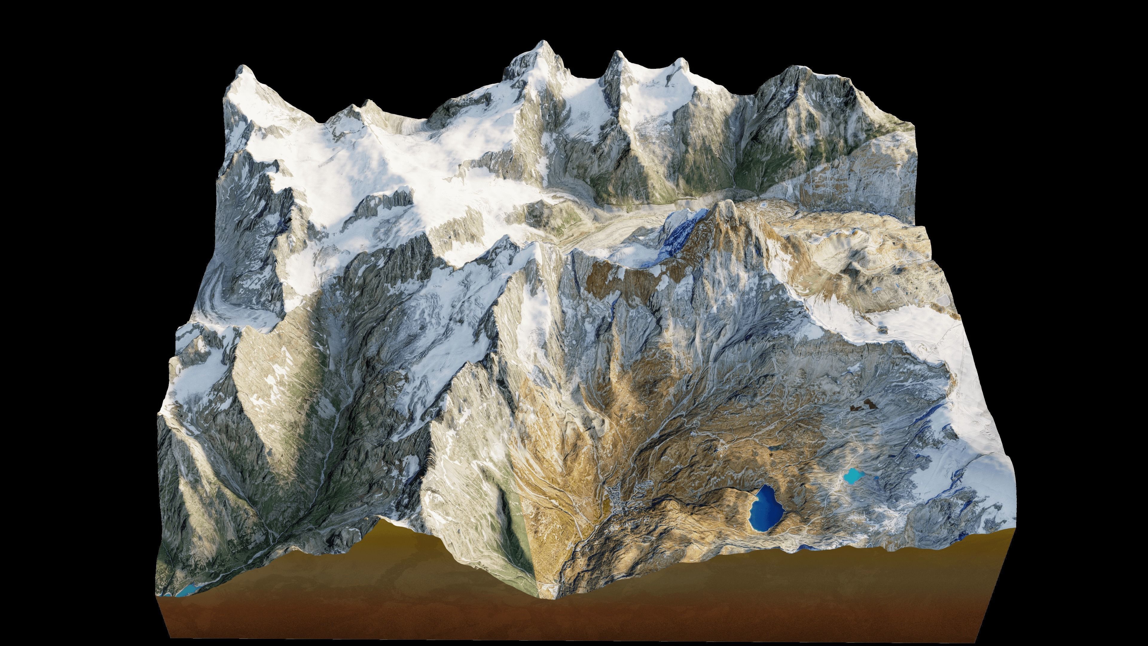Matterhorn mountain snowy area with slopes and river 3D model_3