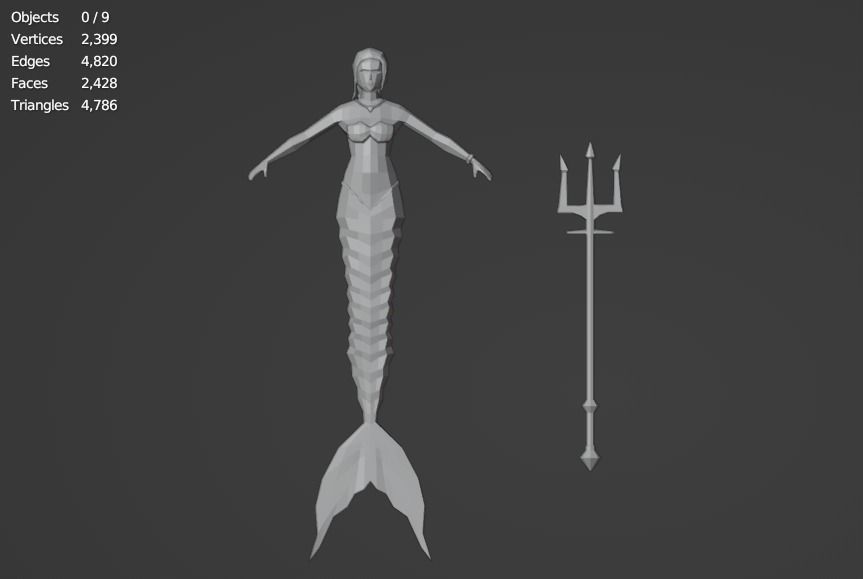 Magical Mermaid Siren Sea maiden Oceanid Lowpoly Rigged Low-poly 3D model_11