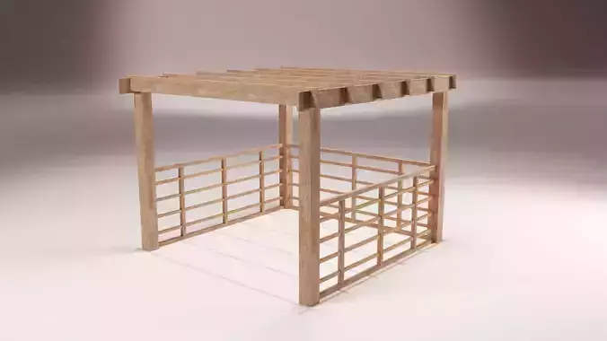 Wooden garden gazebo with fence