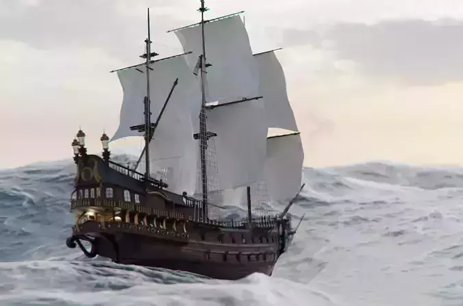Galleon Warship Neptune Multi-decked 3D model