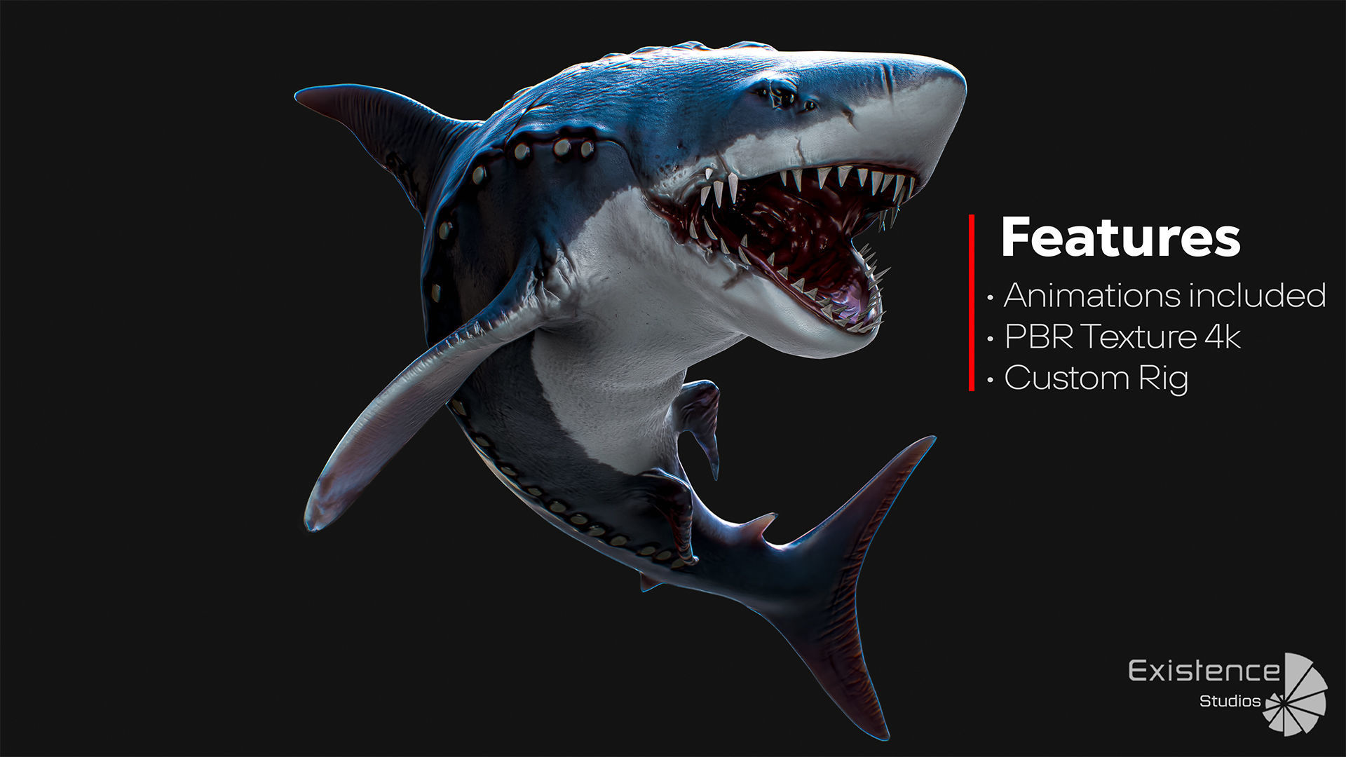 Megalodon Shark Model GameReady Ocean Predator Low poly fish - 7 Low-poly 3D model_5