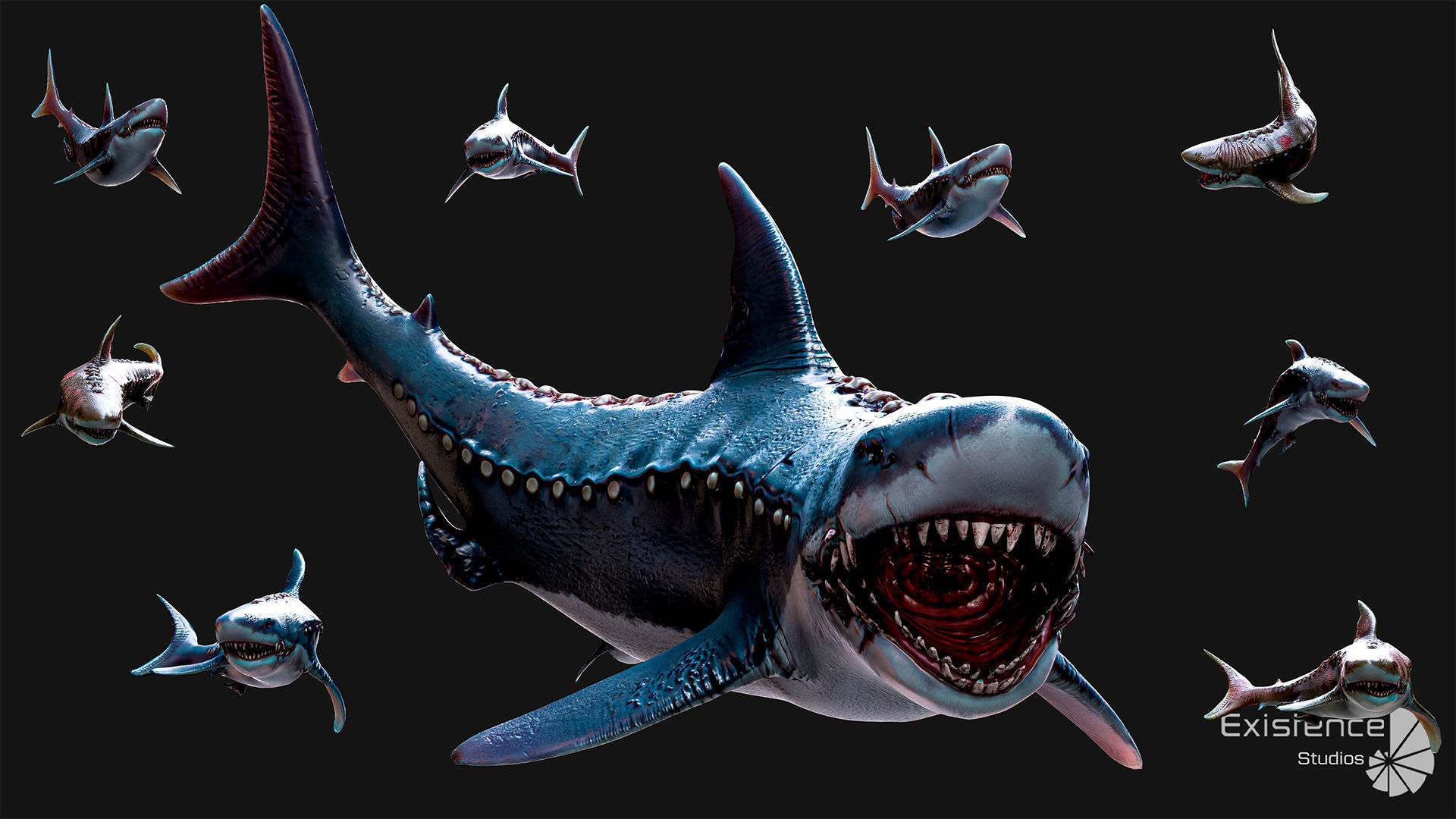 Megalodon Shark Model GameReady Ocean Predator Low poly fish - 7 Low-poly 3D model_4