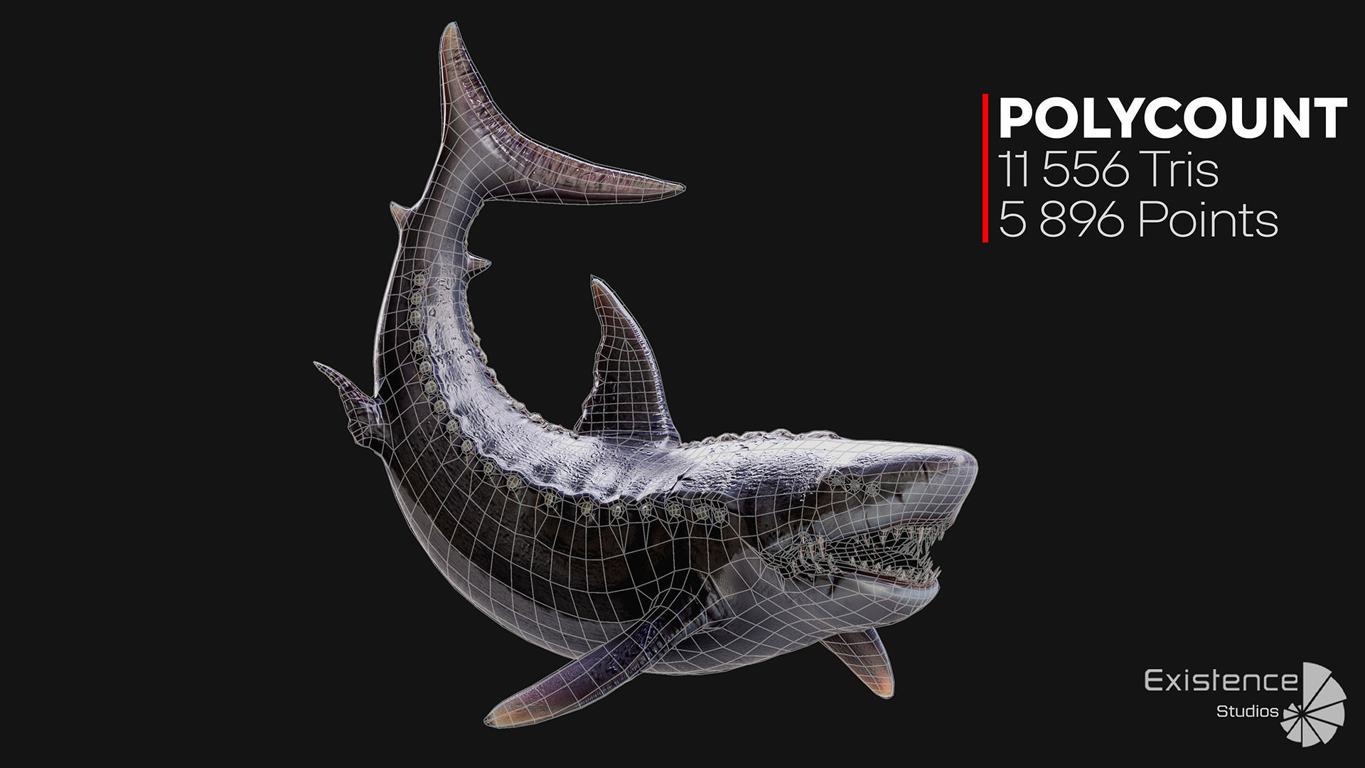 Megalodon Shark Model GameReady Ocean Predator Low poly fish - 7 Low-poly 3D model_7