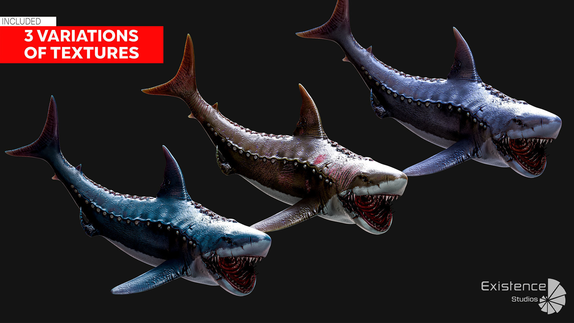Megalodon Shark Model GameReady Ocean Predator Low poly fish - 7 Low-poly 3D model_8